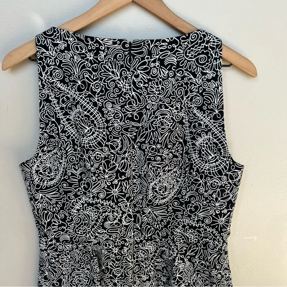 Tory Burch Paisley Doodle Print Sheath A-line Black and White Dress Size 10